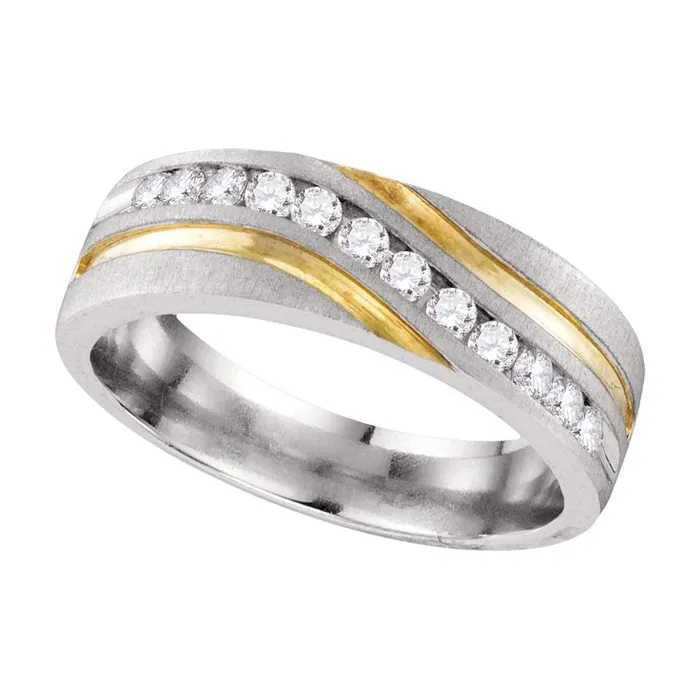 10k White Gold Mens Round Diamond 2tone Wedding Anniversary Band Ring 14 Cttw mayamila Rings