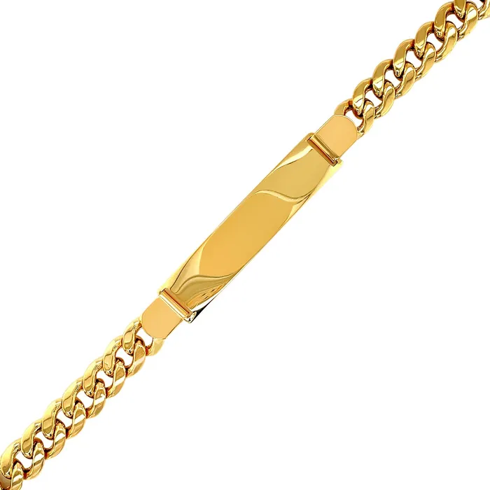 14k Yellow Gold Mens ID Cuban Chain Bracelet MayaMila Bracelets