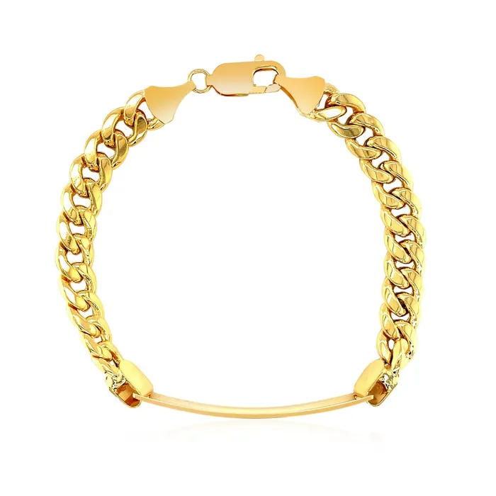 14k Yellow Gold Mens ID Cuban Chain Bracelet MayaMila Bracelets