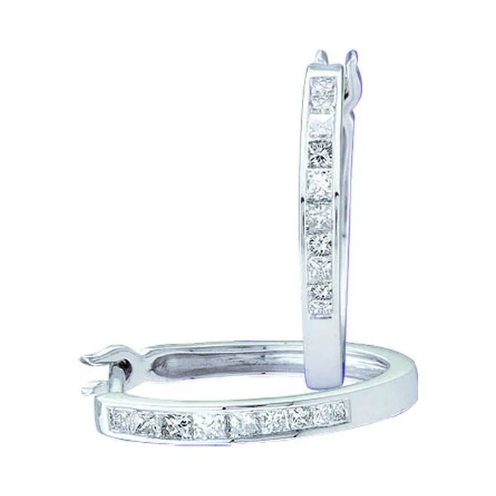Earrings mayamila 14kt White Gold Womens Princess Diamond Slender Hoop Earrings 13 Cttw
