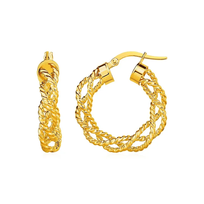 Earrings Textured Braided Hoop Earrings in 14k Yellow Gold MayaMila