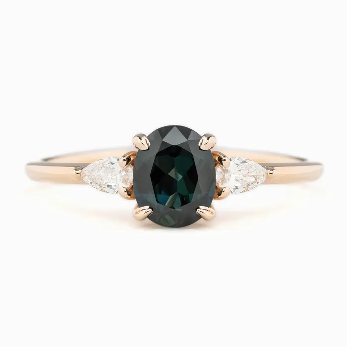 Envero Jewelry Rings Olivia Ring 12ct Deep Teal Blue Queensland Sapphire 14K Rose Gold One of a kind