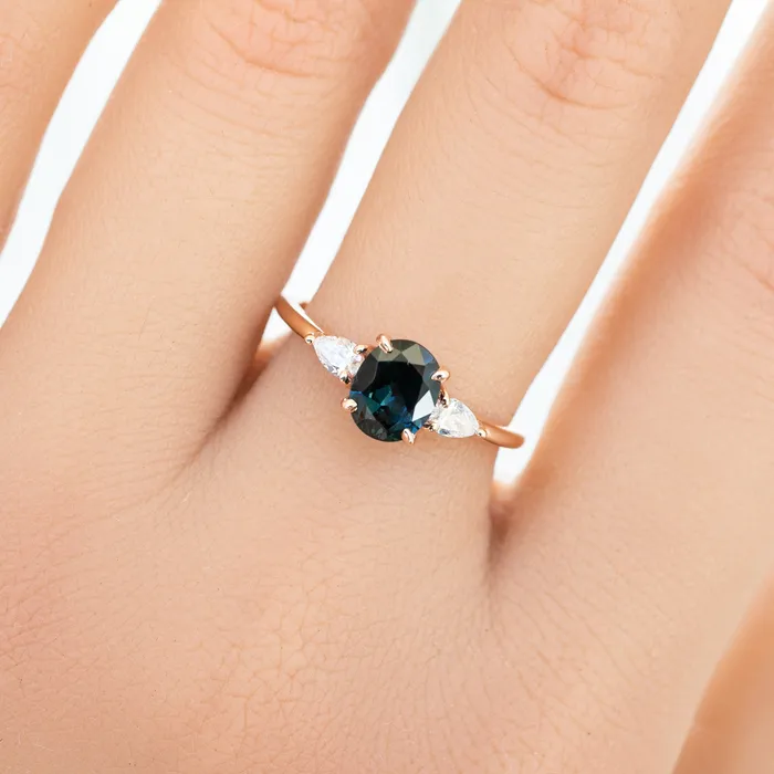 Envero Jewelry Rings Olivia Ring 12ct Deep Teal Blue Queensland Sapphire 14K Rose Gold One of a kind Envero Jewelry Rings Olivia Ring 12ct Deep Teal Blue Queensland Sapphire 14K Rose Gold One of a kind