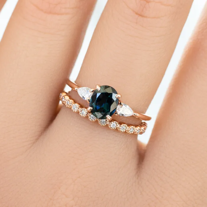 Envero Jewelry Rings Olivia Ring 12ct Deep Teal Blue Queensland Sapphire 14K Rose Gold One of a kind Envero Jewelry Rings Olivia Ring 12ct Deep Teal Blue Queensland Sapphire 14K Rose Gold One of a kind