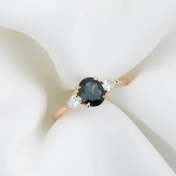 Envero Jewelry Rings Olivia Ring 12ct Deep Teal Blue Queensland Sapphire 14K Rose Gold One of a kind Envero Jewelry Rings Olivia Ring 12ct Deep Teal Blue Queensland Sapphire 14K Rose Gold One of a kind