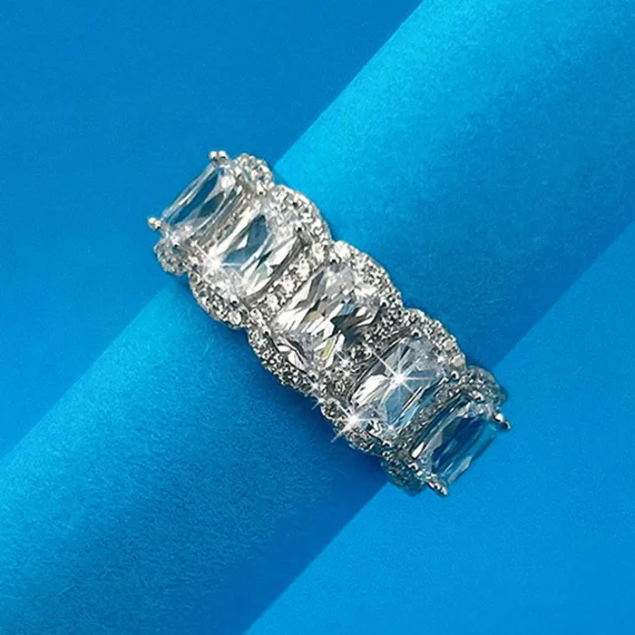 Eternity Radiant Cut Moissanite Sterling Silver Wedding Band shineofdiamond Rings