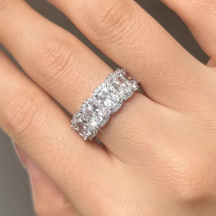 Eternity Radiant Cut Moissanite Sterling Silver Wedding Band shineofdiamond Rings