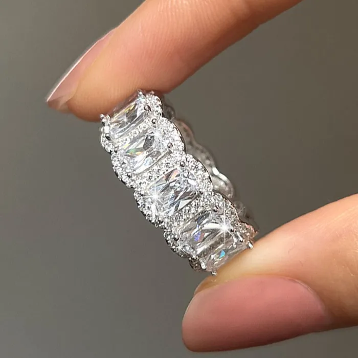 Eternity Radiant Cut Moissanite Sterling Silver Wedding Band shineofdiamond Rings