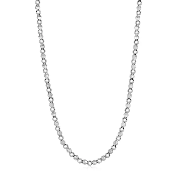 MayaMila Necklaces Polished and Textured Round Bead Necklace in Sterling Silver