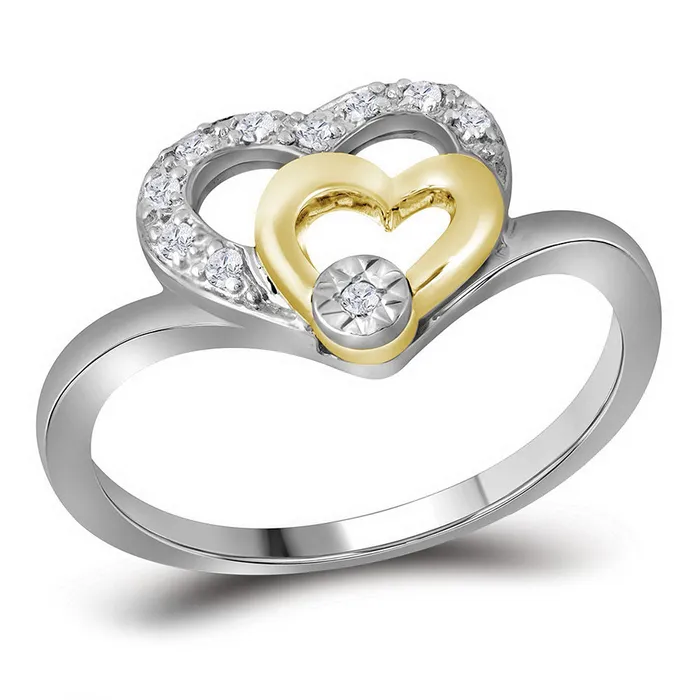 mayamila Rings 10kt Twotone White Gold Womens Round Diamond Double Heart Ring 112 Cttw