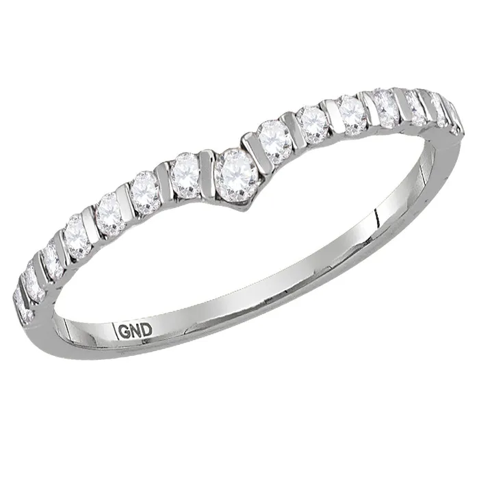 mayamila Rings 10kt White Gold Womens Round Diamond Chevron Stackable Band Ring 14 Cttw