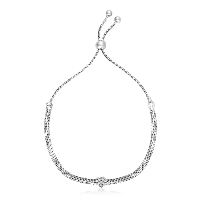 MayaMila Sterling Silver 9 14 inch Adjustable Bracelet with Heart and Cubic Zirconias Bracelets