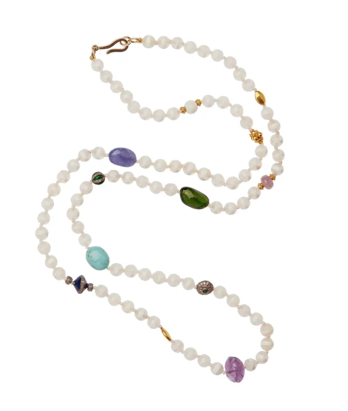 Necklaces Ileana Makri White Agate Stripe Beaded Necklace