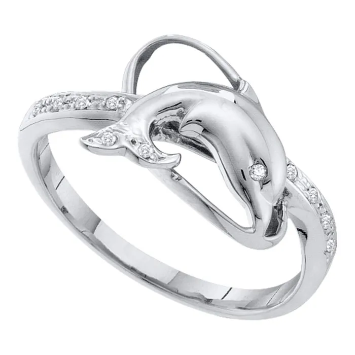Rings mayamila 10kt White Gold Womens Round Diamond Dolphin Fish Animal Ring 120 Cttw