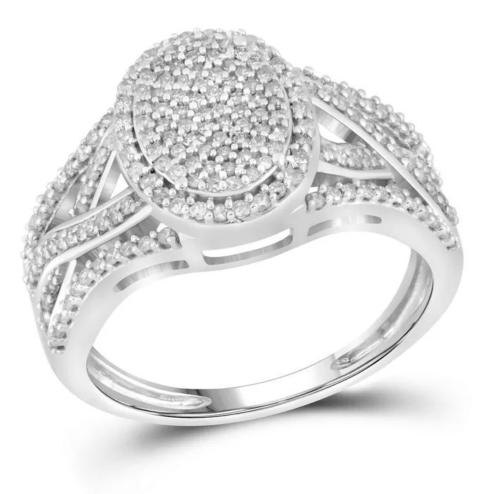 Rings mayamila 10kt White Gold Womens Round Diamond Oval Cluster Twist Ring 12 Cttw