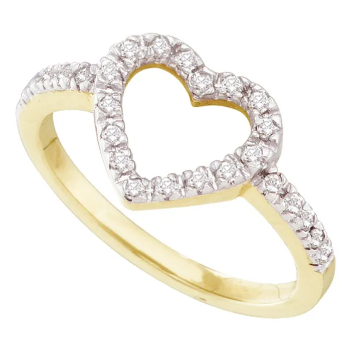 Rings mayamila 10kt Yellow Gold Womens Round Diamond Simple Heart Outline Ring 15 Cttw