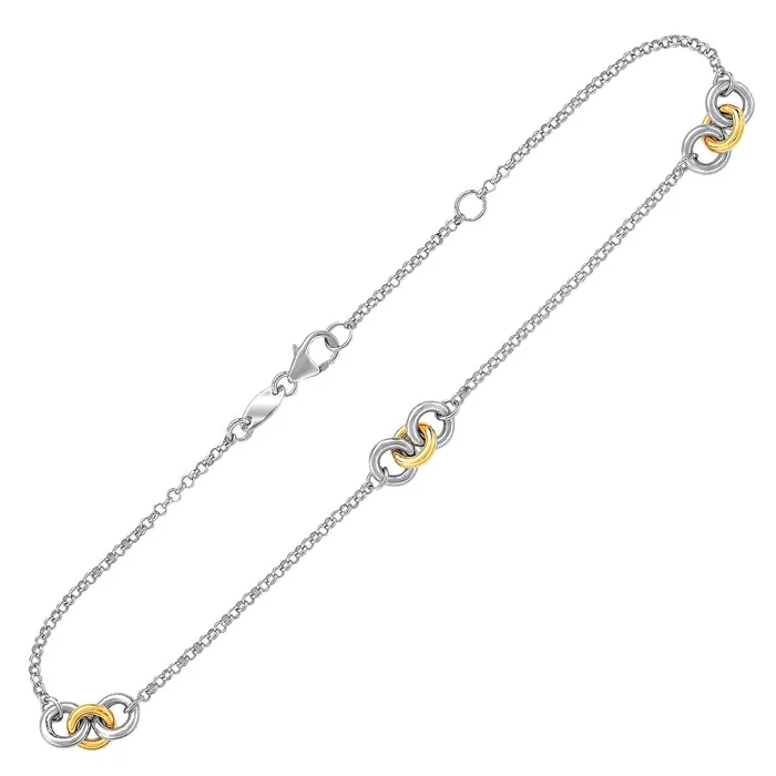 Rings MayaMila 14k Yellow Gold and Sterling Silver Triple Ring Stationed Anklet