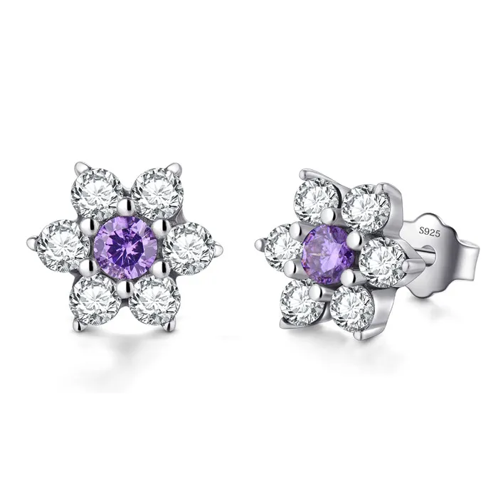 shine of diamond Earrings Cute 6 Petal Flower Earrings Stud