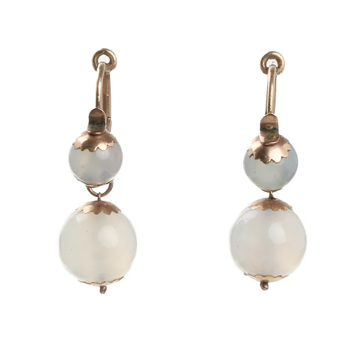 Bell Bird Antiques Earrings Early Victorian Chalcedony Earrings