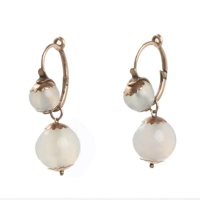 Bell Bird Antiques Earrings Early Victorian Chalcedony Earrings