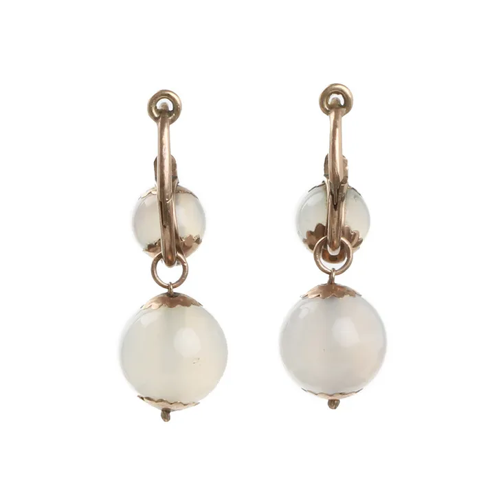 Bell Bird Antiques Earrings Early Victorian Chalcedony Earrings