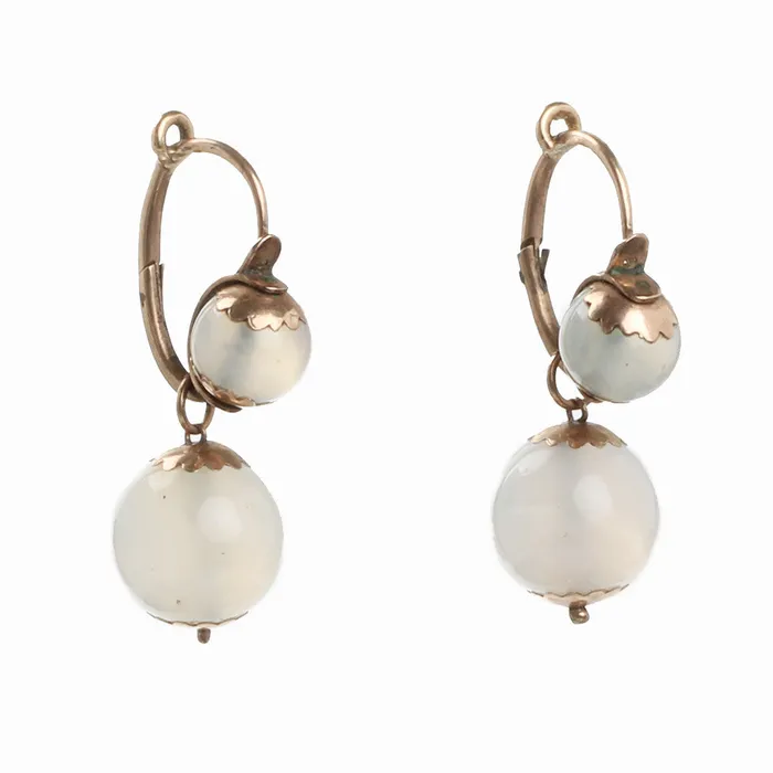 Bell Bird Antiques Earrings Early Victorian Chalcedony Earrings
