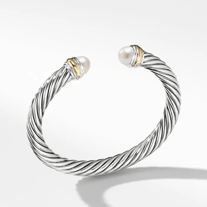 Classic Cable Bracelet in Sterling Silver with 14K Yellow Gold and Pearls 7mm David Yurman Bracelets