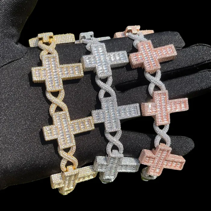 Cross and Infinity Bracelets 14mm Cross Infinity Link Iced Out Diamond Bracelet