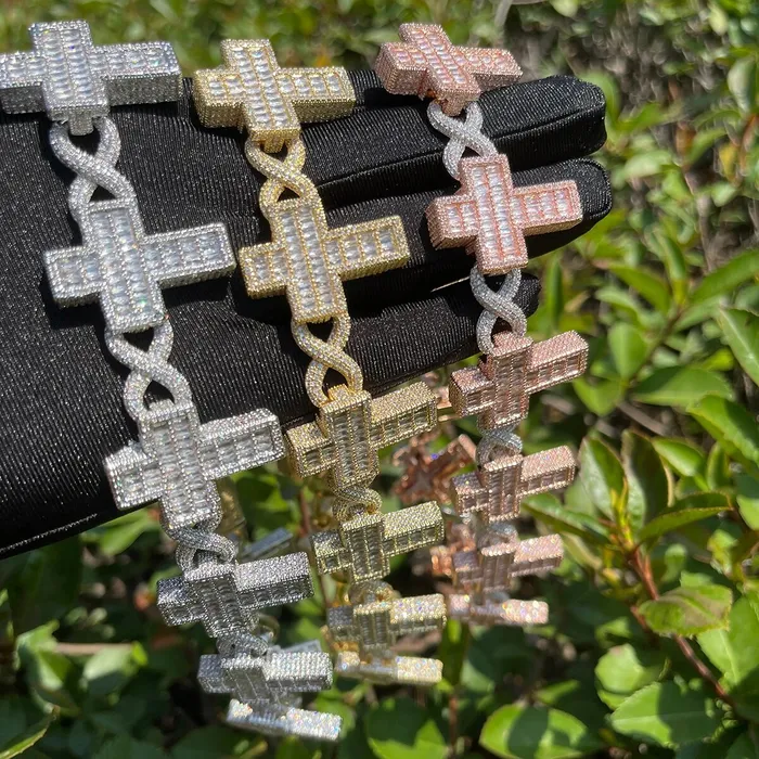 Cross and Infinity Bracelets 14mm Cross Infinity Link Iced Out Diamond Bracelet