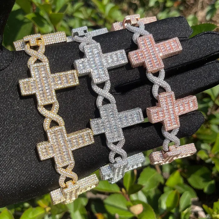 Cross and Infinity Bracelets 14mm Cross Infinity Link Iced Out Diamond Bracelet