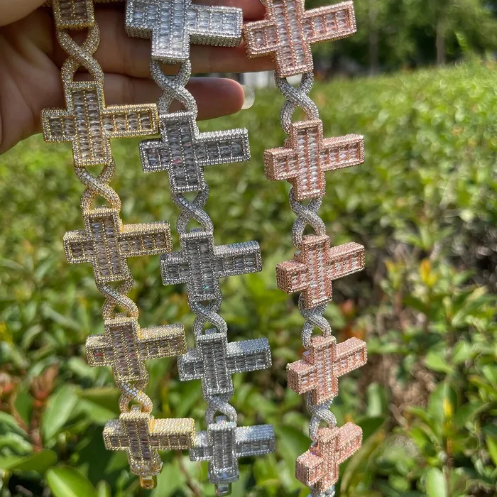 Cross and Infinity Bracelets 14mm Cross Infinity Link Iced Out Diamond Bracelet