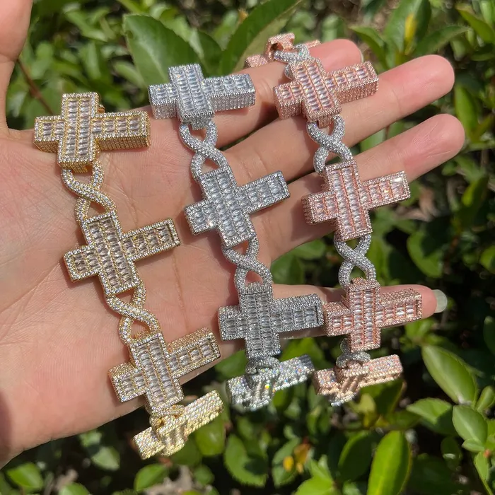 Cross and Infinity Bracelets 14mm Cross Infinity Link Iced Out Diamond Bracelet