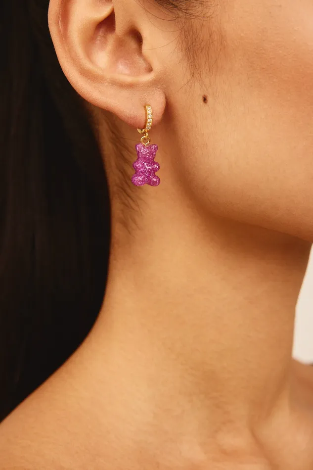 Earrings Nostalgia bear hoop Magenta Crystal Haze Jewelry