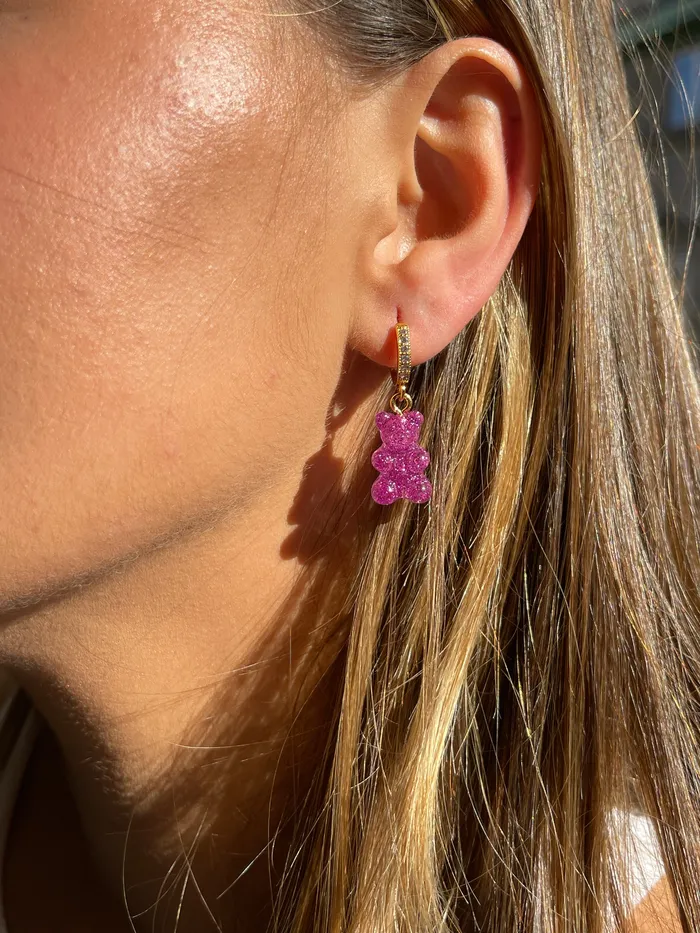 Earrings Nostalgia bear hoop Magenta Crystal Haze Jewelry