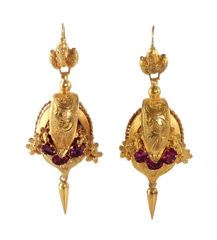 Earrings Victorian Pinchbeck Repousse Earrings Bell Bird Antiques