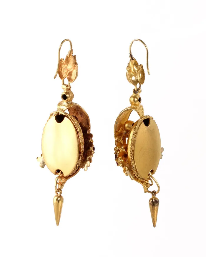 Earrings Victorian Pinchbeck Repousse Earrings Bell Bird Antiques