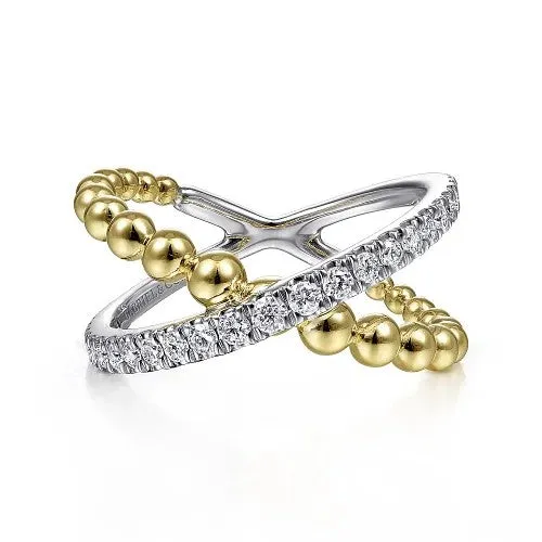 GABRIEL CO Rings 14K WhiteYellow Gold Bujukan Diamond Criss Cross Ring