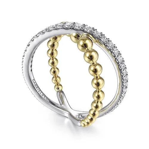 GABRIEL CO Rings 14K WhiteYellow Gold Bujukan Diamond Criss Cross Ring