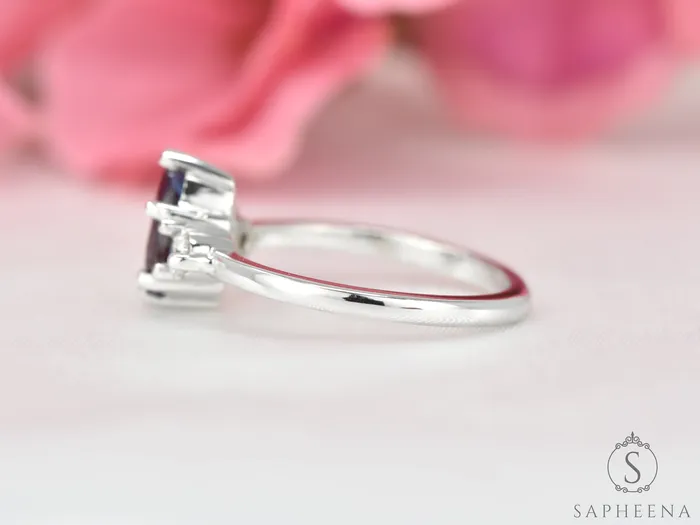 Rings Three Stone Alexandrite with Diamond Engagement Ring June Birthstone Ring Sapheena Jewelry