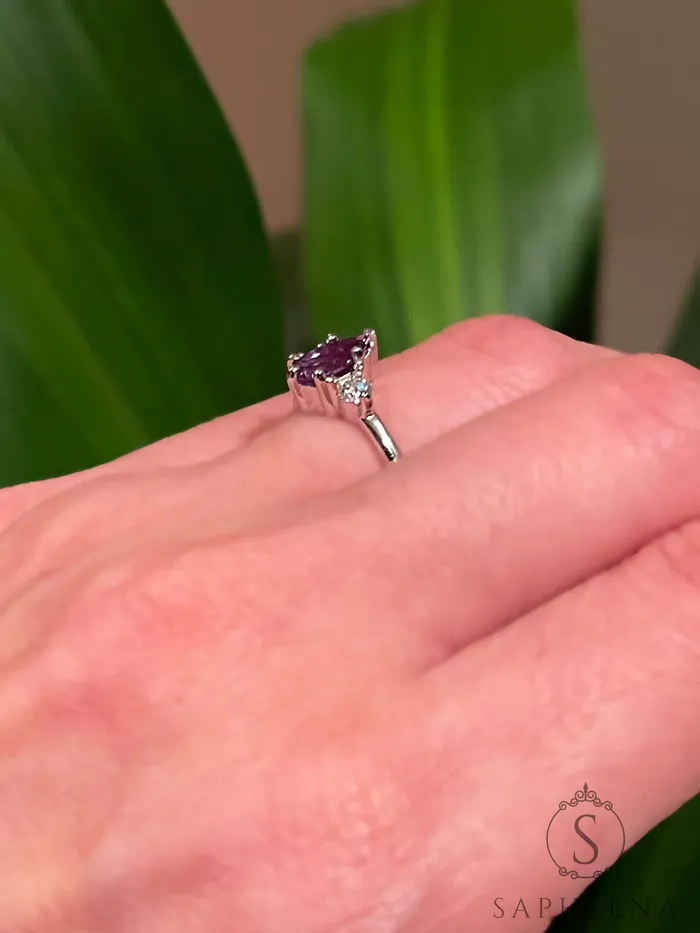 Rings Three Stone Alexandrite with Diamond Engagement Ring June Birthstone Ring Sapheena Jewelry