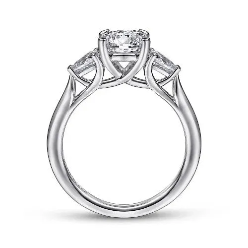 Sunday 14K White Gold Round 3 Stone Diamond Engagement Ring Setting Only GABRIEL CO Rings