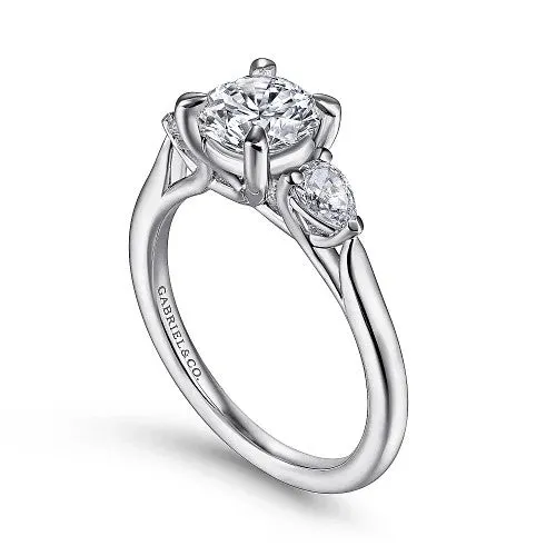 Sunday 14K White Gold Round 3 Stone Diamond Engagement Ring Setting Only GABRIEL CO Rings