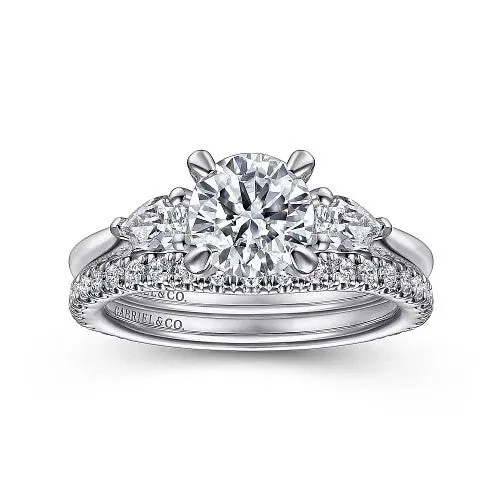 Sunday 14K White Gold Round 3 Stone Diamond Engagement Ring Setting Only GABRIEL CO Rings