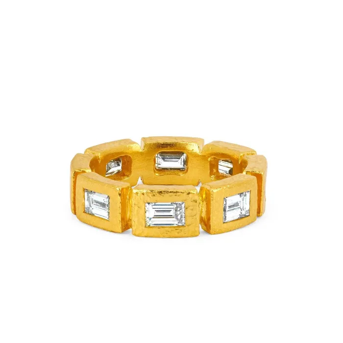 VANIE Rings Baguette Diamond Hammered Band