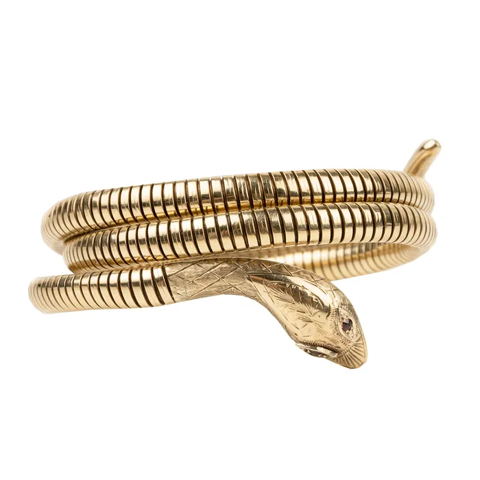 Victorian Revival Coiled Snake Wrap Bracelet Bell Bird Antiques Bracelets