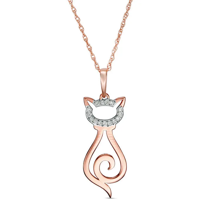 005 CT TW Natural Diamond LaserCut Cat Pendant in 10K Rose Gold Goldia Necklaces 005 CT TW Natural Diamond LaserCut Cat Pendant in 10K Rose Gold Goldia Necklaces