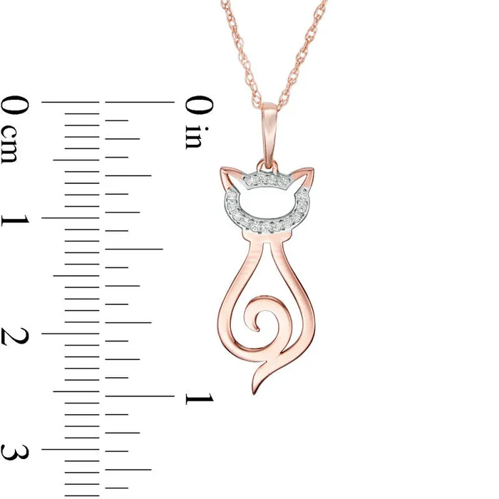 005 CT TW Natural Diamond LaserCut Cat Pendant in 10K Rose Gold Goldia Necklaces