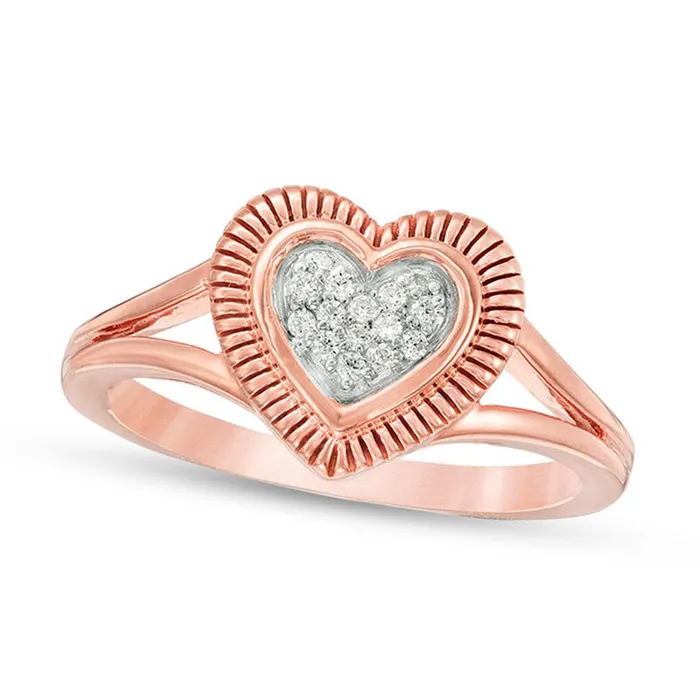 007 CT TW Composite Natural Diamond Heart Promise Ring in Solid 10K Rose Gold Goldia Rings