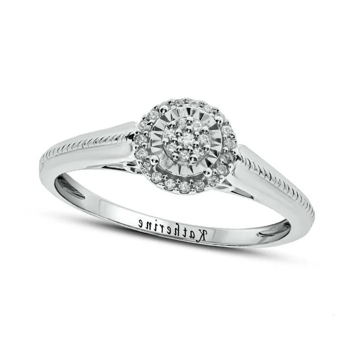 010 CT TW Composite Natural Diamond Frame Milgrain Shank Engravable Promise Ring in Solid 10K White Gold 1 Line Goldia Rings 010 CT TW Composite Natural Diamond Frame Milgrain Shank Engravable Promise Ring in Solid 10K White Gold 1 Line Goldia Rings
