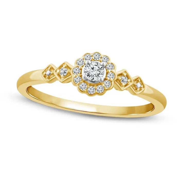 017 CT TW Natural Diamond Scallop Frame Square Sides Promise Ring in Solid 10K Yellow Gold Goldia Rings 017 CT TW Natural Diamond Scallop Frame Square Sides Promise Ring in Solid 10K Yellow Gold Goldia Rings